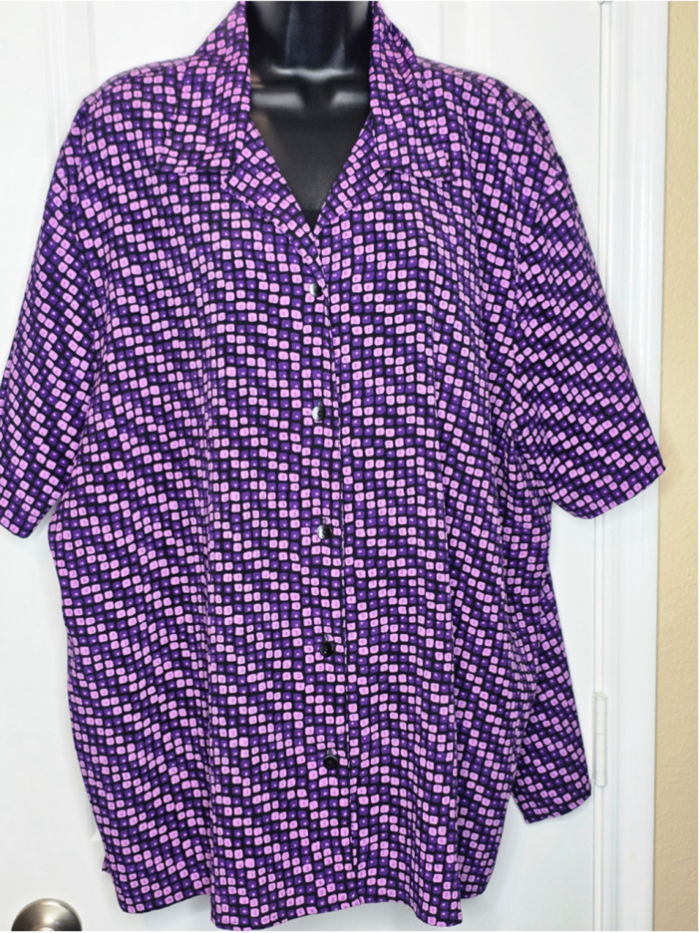 Notations Button Down Shirt Purple Black Geometric Print Women’s plus Size 3X - Picture 2 of 4
